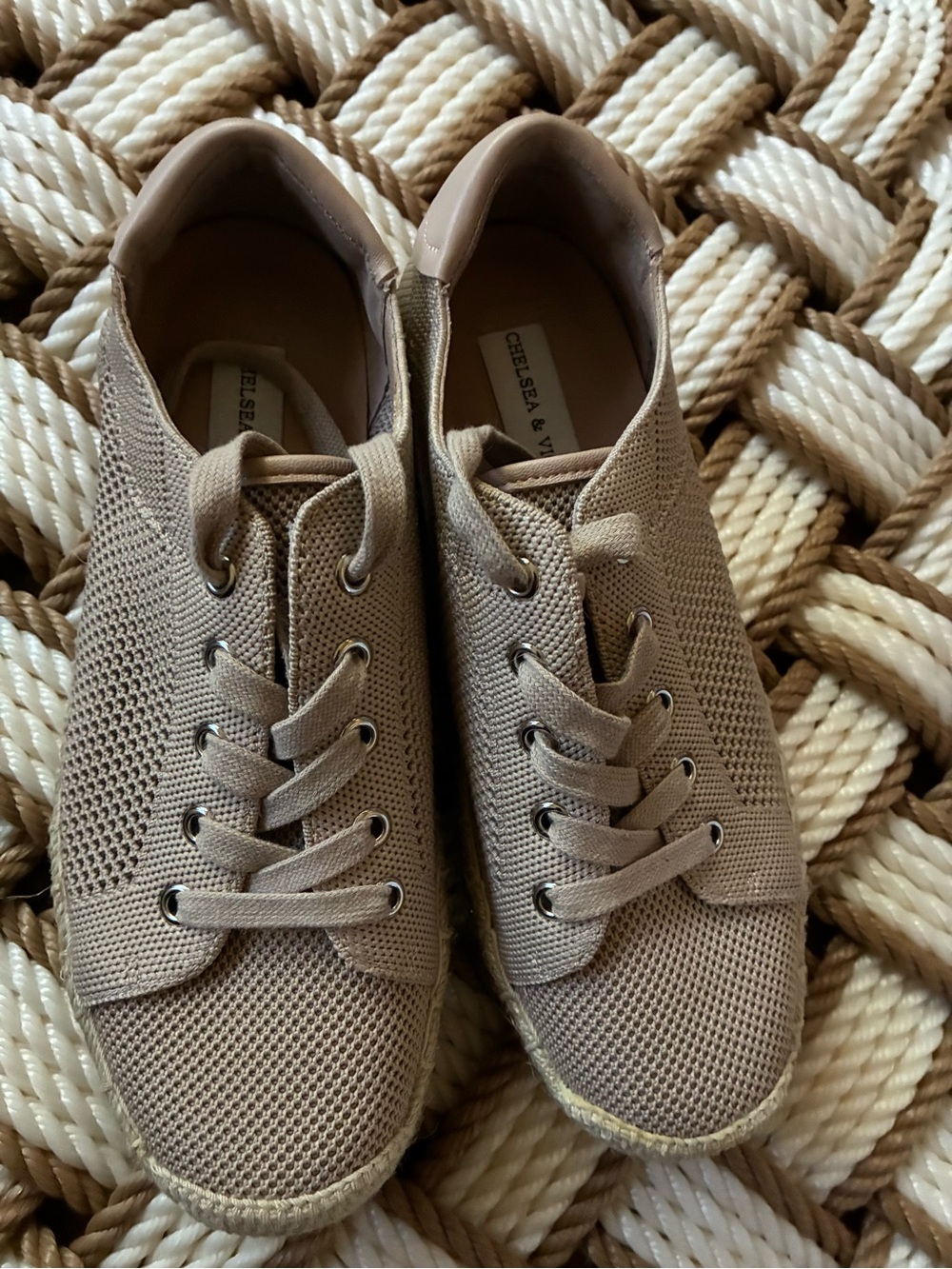 Chelsea & Violet Beige Knit Espadrille Sneakers